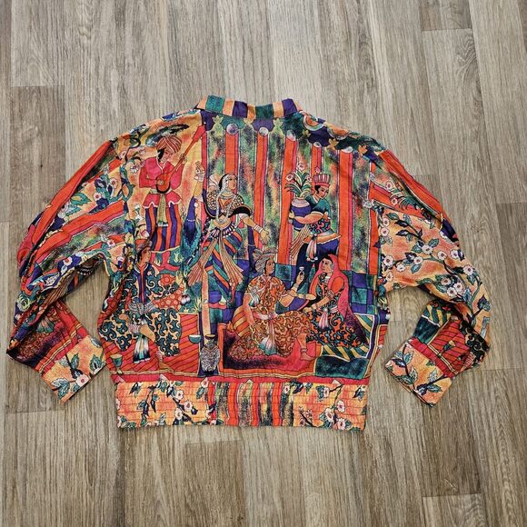 Vtg Lightweight Bomber Jacket Womens L Egyptian Print Wearable Art Ethnic Boho - Picture 7 of 11